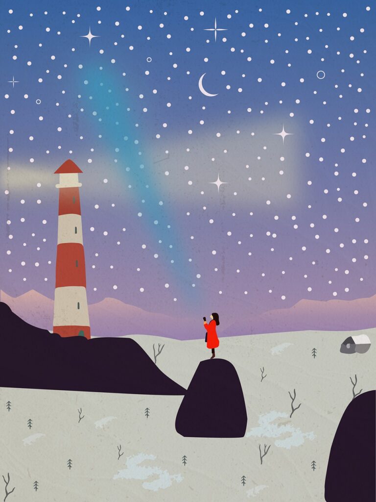 lighthouse, starry sky, girl-6593162.jpg